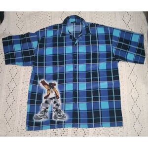 Vintage Seals Brand Shirt Snoop Dogg Mens Blue Plaid Button Up Rare XL Size Y2K